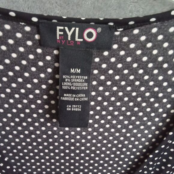 FYLO Women Medium Blouse Black And White‎ Polka Dot V Neck Long Sleeve Y2K 90s - Picture 5 of 8